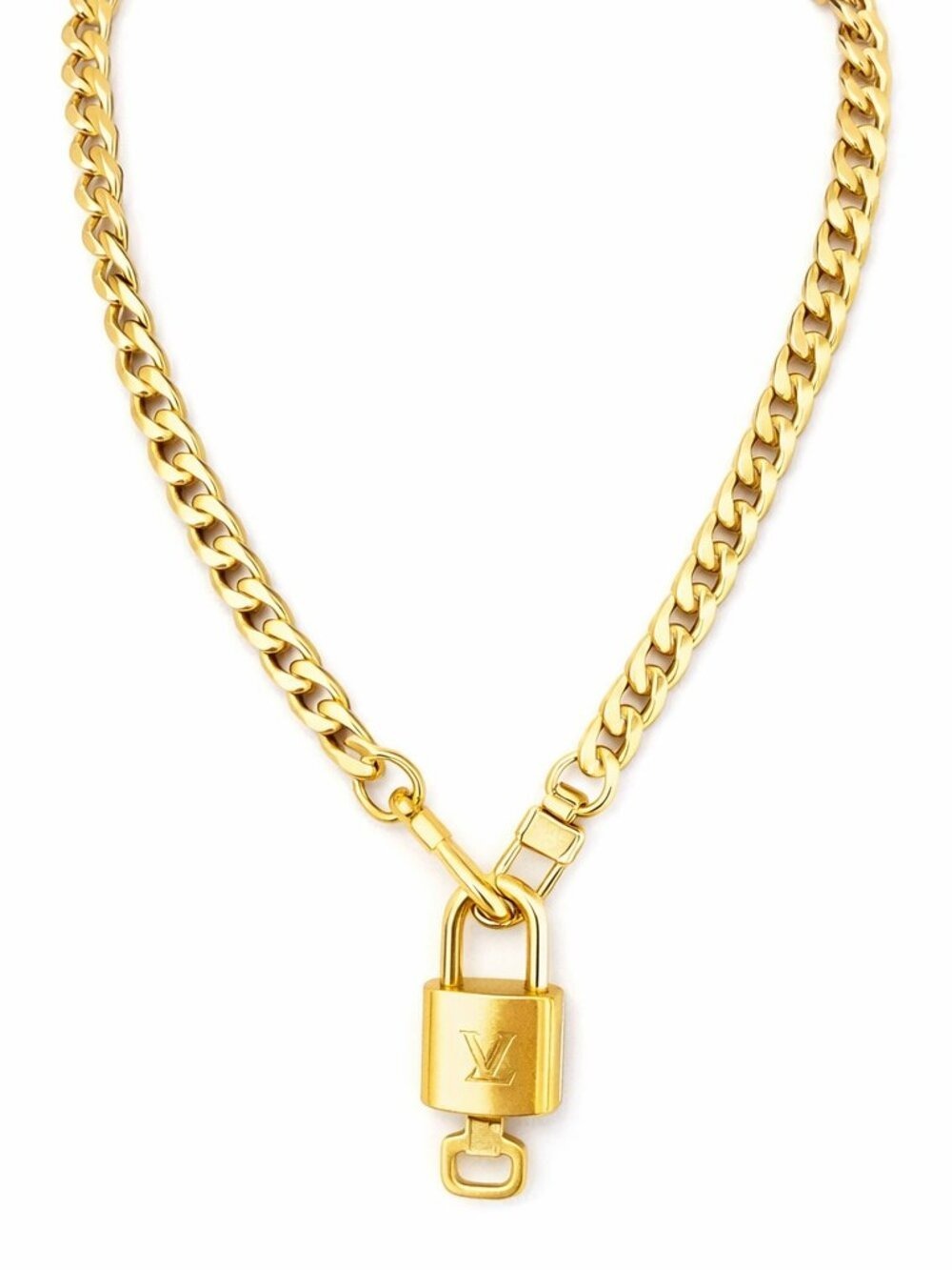Louis Vuitton Lock and Key #322 Gold Chain Pendant Authentic